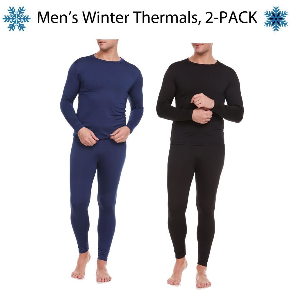 Winter Thermals Men Microfiber Fleece Long John Warm Baselayer Set 2-Pairs NEW